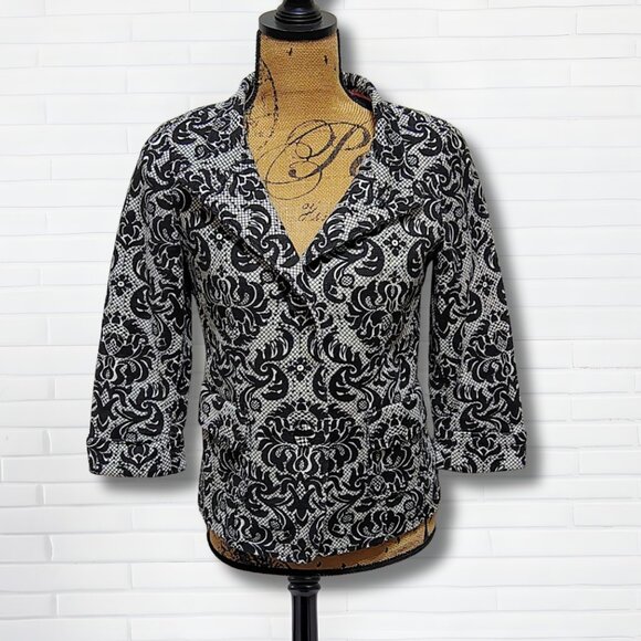 Talbots Black & White Jacquard Blazer | Size 4 | Elegant Damask Statement Piece - Picture 1 of 6